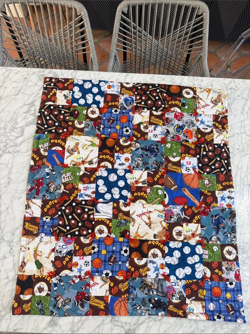 Handmade Baby Patchwork Sports Padres Quilt Crib Quilt 31x35”